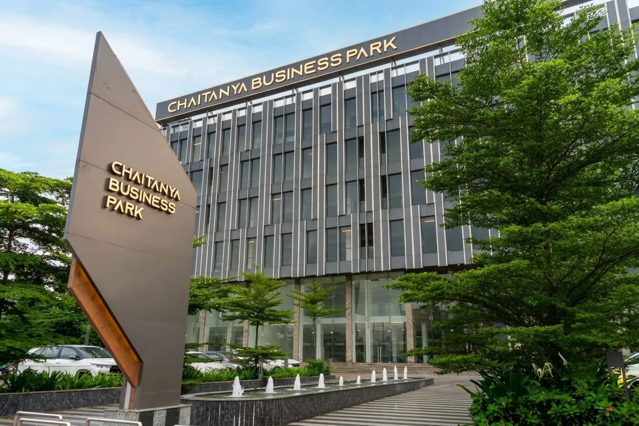 The Chaitanya Business Park monument sign and glazed entrance