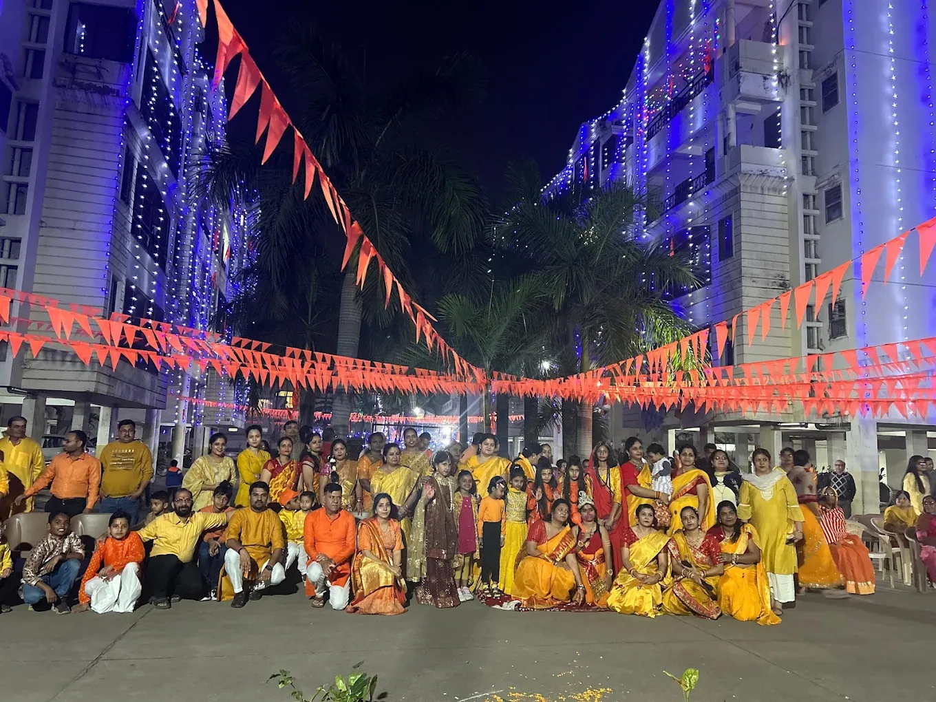 Chaitanya Towers lit for a resident celebration